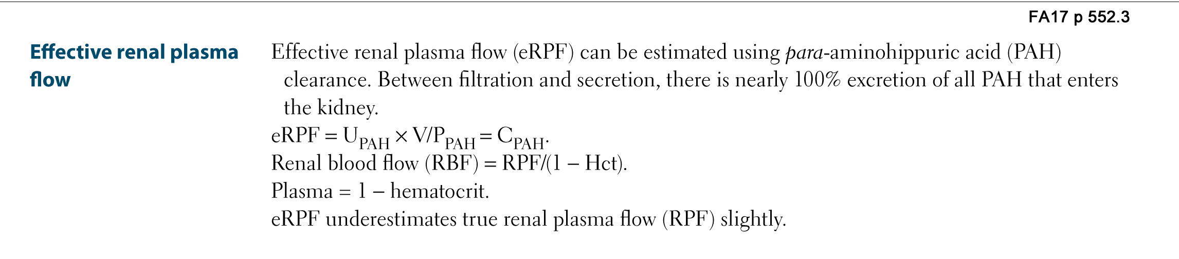 Renal Physiology Effective Renal Plasma Flow Flashcards Memorang