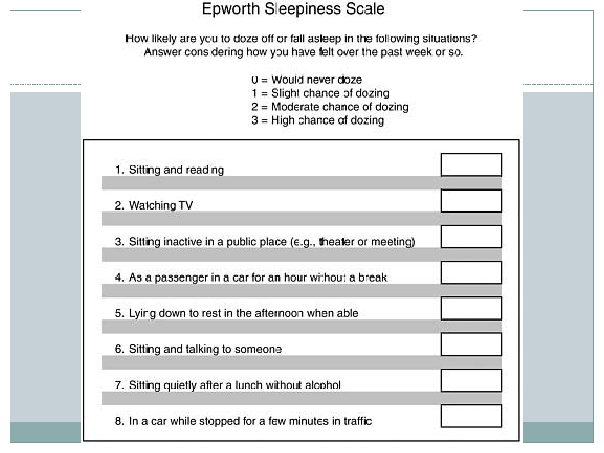 Тест на сонливость шкала эпворта. Шкала сонливости Эпворта. Epworth sleepiness Scale. Шкала сонливости Epworth. Шкала Эпворта тест.