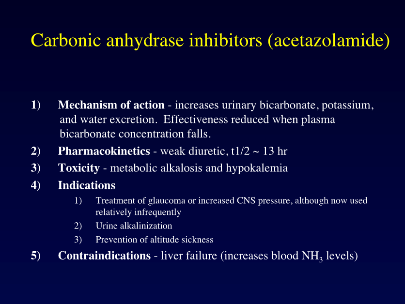 why are carbonic anhydrase inhibitors weak diuretics
